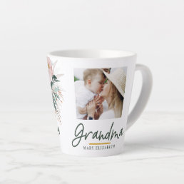 Modern watercolor floral script grandma photo latte mug