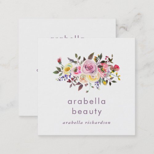 Modern Watercolor Floral  Social Media Icons Square Business Card