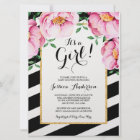 Modern Watercolor Floral Stripes Girl Baby Shower