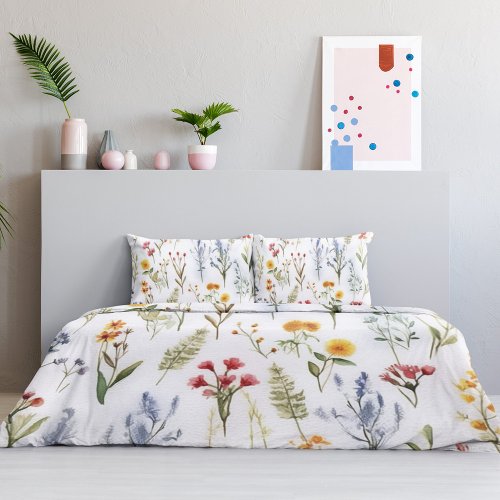 Modern Watercolor Floral Summer Wildflower Duvet Cover