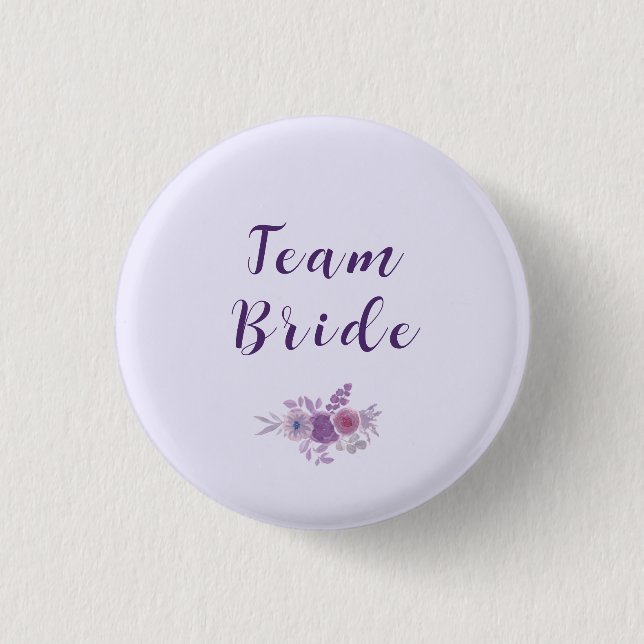 Modern Watercolor Floral Team Bride Bridal Shower  Button (Front)