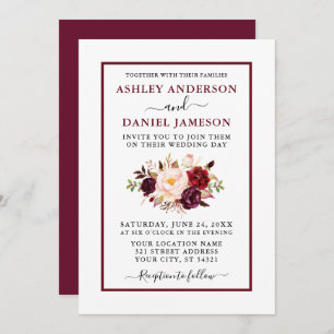 Modern Watercolor Floral Wedding Burgundy Invitation