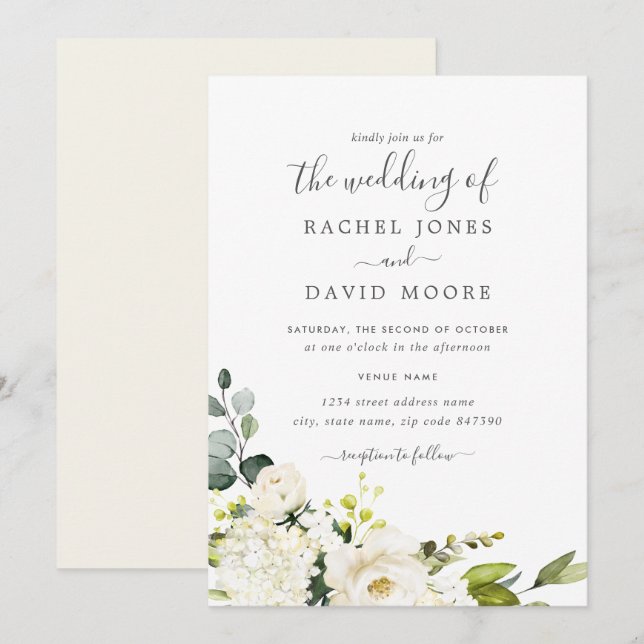 Modern Watercolor Floral Wedding Invitation (Front/Back)
