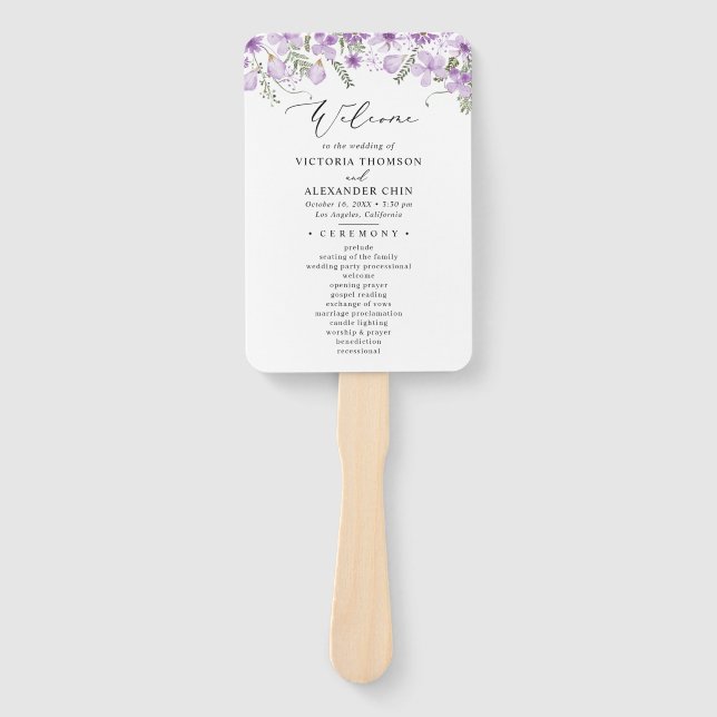 Modern Watercolor Floral Wedding Program Hand Fan (Front)