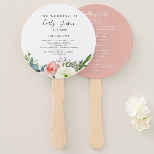 Modern Watercolor Floral Wedding Program Hand Fans