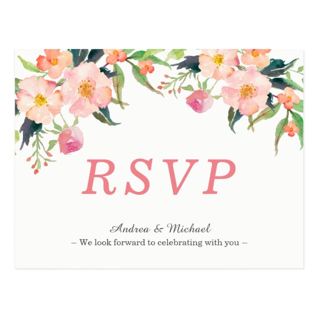 Modern Watercolor Floral Wedding RSVP Postcard