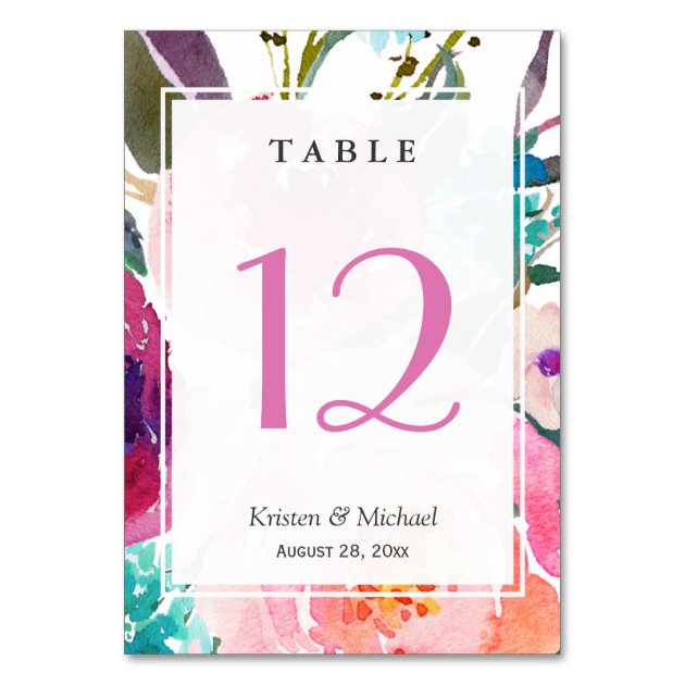 Modern Watercolor Floral Wedding Table Number Card