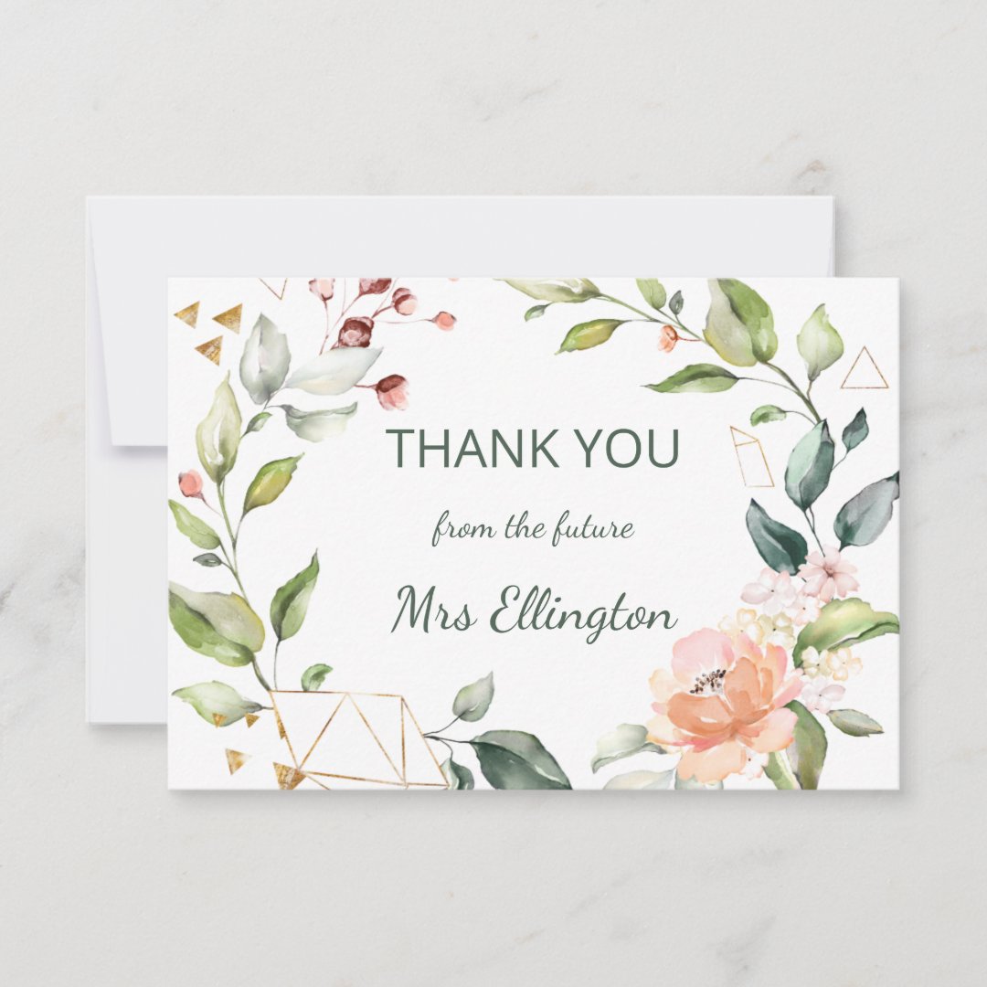 Modern watercolor floral wreath Thank You | Zazzle