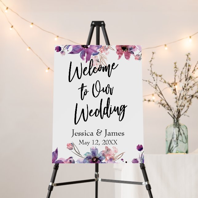 Modern Watercolor Florals Boho Wedding Welcome Foam Board (In Situ (Stand))