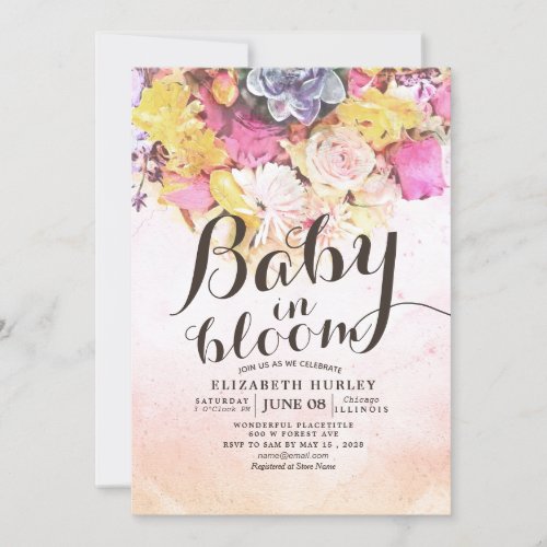 Modern Watercolor Flower Baby Shower Baby in Bloom Invitation