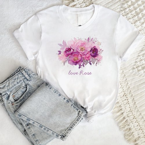 Modern Watercolor Flower Bouquet Girly Custom Name T_Shirt