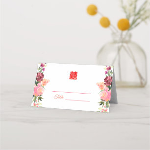 Modern watercolor flower Chinese wedding Place Card