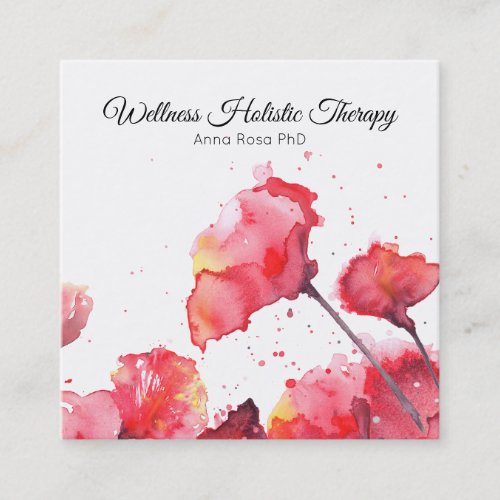  Modern Watercolor Flower Floral Red Poppy Square Business Card