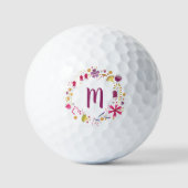 Modern Watercolor Flower Monogram Golf Balls (Front)