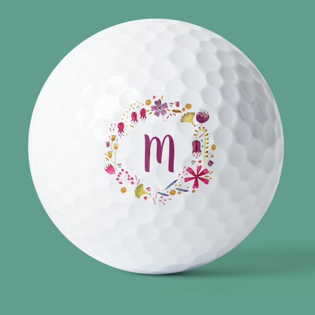 Modern Watercolor Flower Monogram Golf Balls