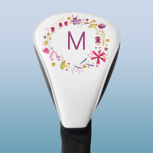 Modern Watercolor Flower Monogram Golf Head Cover