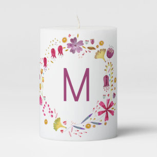 Modern Watercolor Flower Monogram Pillar Candle