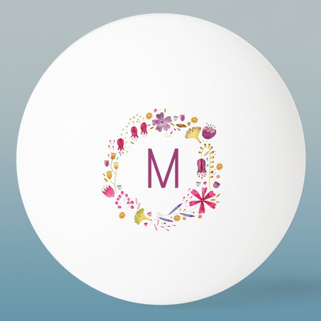Modern Watercolor Flower Monogram Ping Pong Ball (Modern monogram initial personalized watercolor wildflower floral ping pong ball)