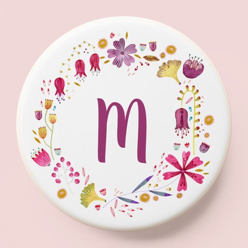 Modern Watercolor Flower Monogram PopSocket