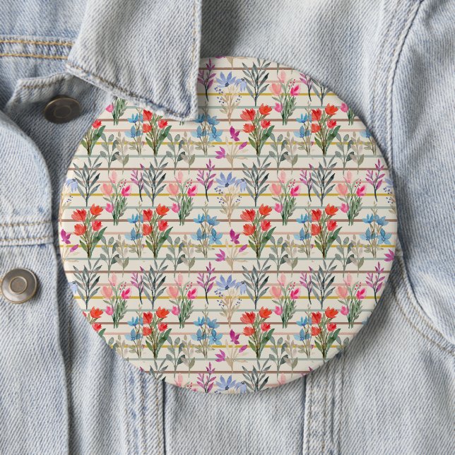 Modern Watercolor Flower Pattern Button (In Situ)