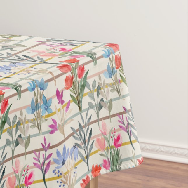  Modern Watercolor Flower Pattern Tablecloth (In Situ)