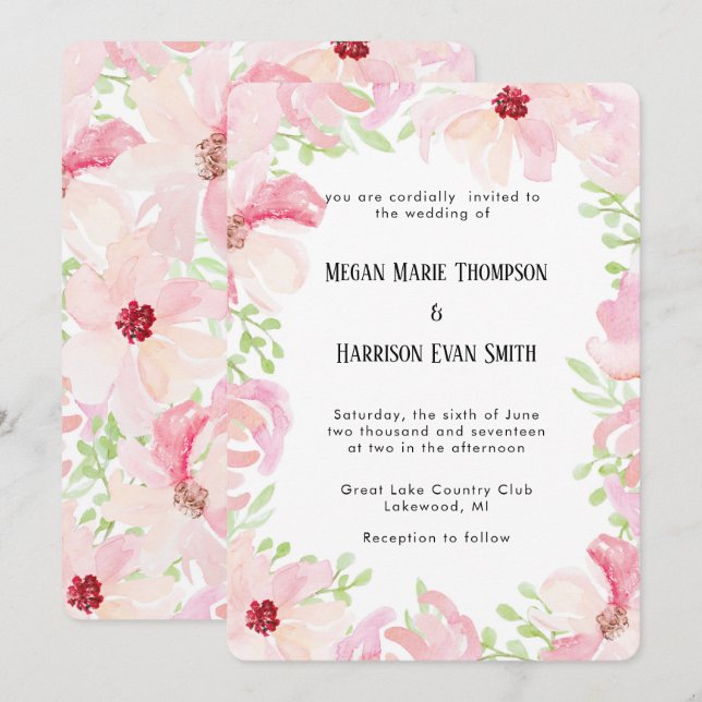 Modern Watercolor Flower Wedding Invitation (Front/Back)