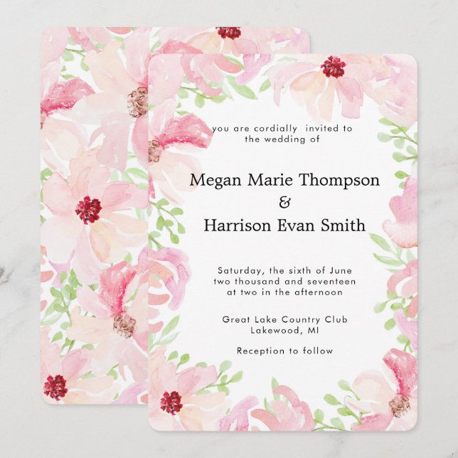Modern Watercolor Flower Wedding Invitation (Front/Back)