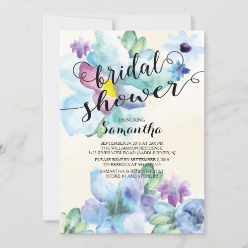 Modern Watercolor Flowers Bridal Shower Invitation 5" X 7" Invitation Card