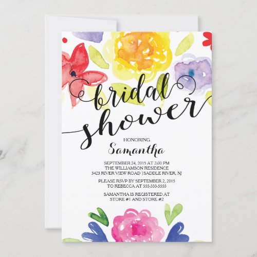 Modern Watercolor Flowers Bridal Shower Invitation 5" X 7" Invitation Card