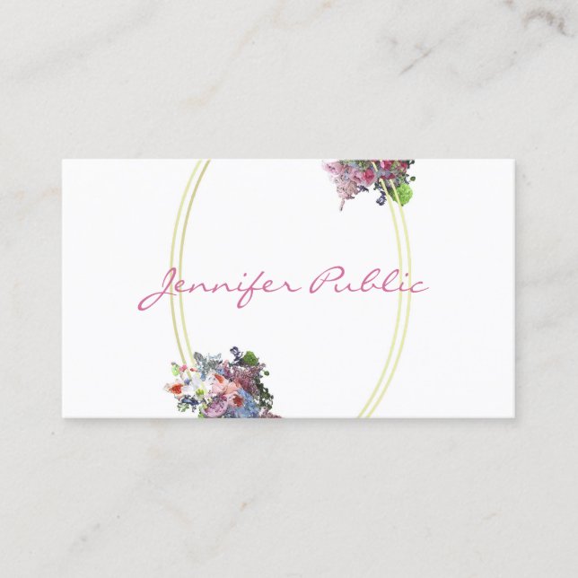 Modern Watercolor Flowers Elegant Script Template Business Card (Front)