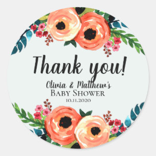 Modern Watercolor Flowers Girls Floral Baby Shower Classic Round Sticker