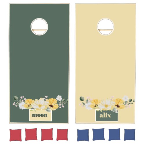 Modern Watercolor Flowers & green Bg Cornhole Set