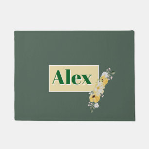 Modern Watercolor Flowers & green Bg Doormat