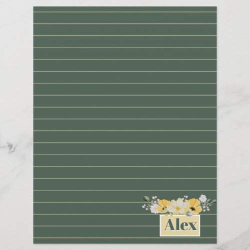 Modern Watercolor Flowers & green Bg Letterhead