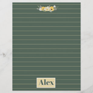 Modern Watercolor Flowers & green Bg Letterhead