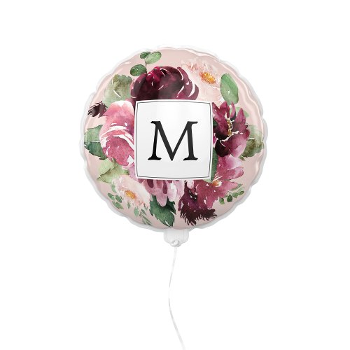 Modern Watercolor Flowers Monogrammed Balloon
