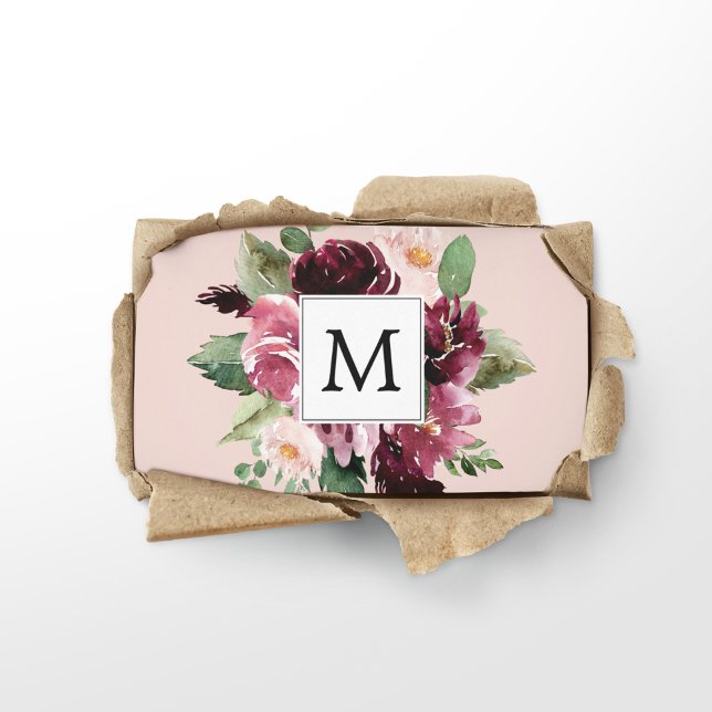 Modern Watercolor Flowers Monogrammed Business Card (Creator Uploaded)