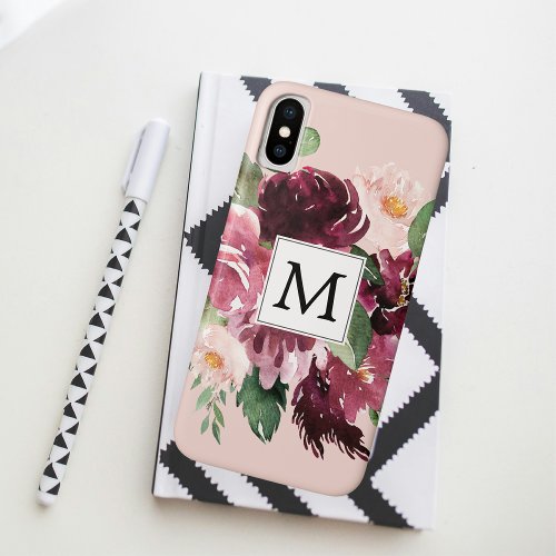 Modern Watercolor Flowers Monogrammed iPhone XS Case
