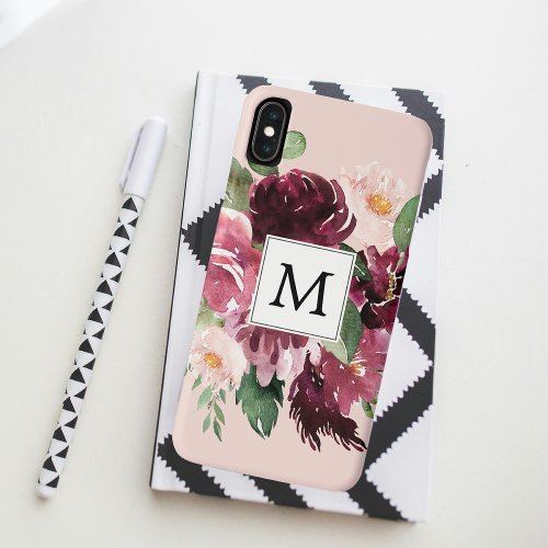 Modern Watercolor Flowers Monogrammed iPhone XS Max Case