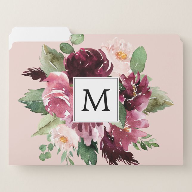 Modern Watercolor Flowers Monogrammed File Folder (Front Left)
