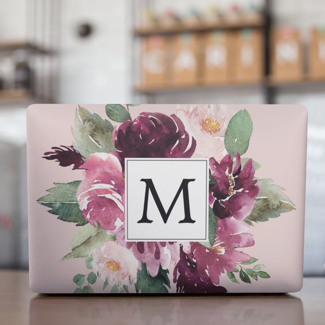 Modern Watercolor Flowers Monogrammed HP Laptop Skin (Creator Uploaded)