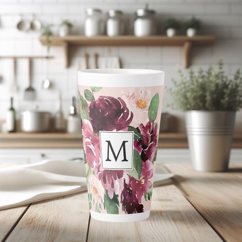 Modern Watercolor Flowers Monogrammed Latte Mug