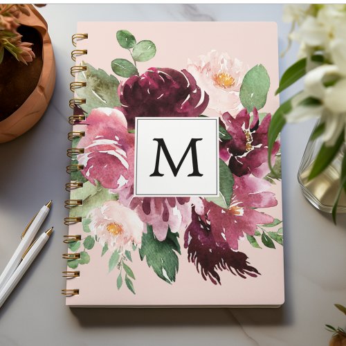 Modern Watercolor Flowers Monogrammed Notebook