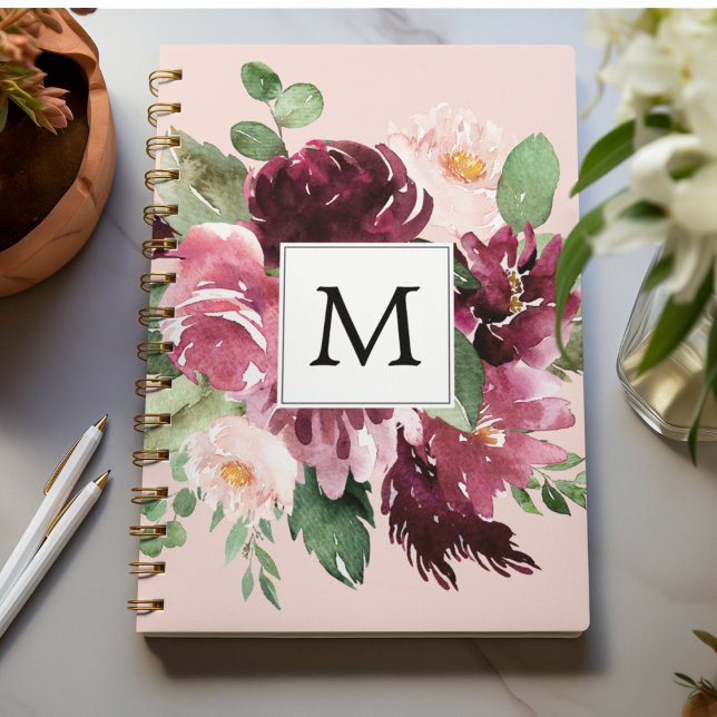 Modern Watercolor Flowers Monogrammed Notebook (Creator Uploaded)