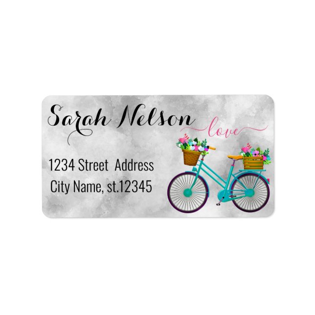 Modern Watercolor Flowers on a Bicycle Label (Front)