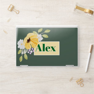 Modern Watercolor Flowers & personalize name HP Laptop Skin