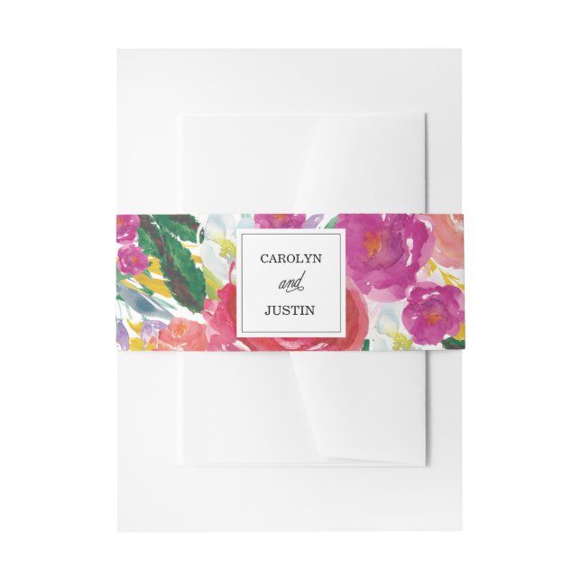 Modern Watercolor Flowers Wedding Belly Band (Front Example)