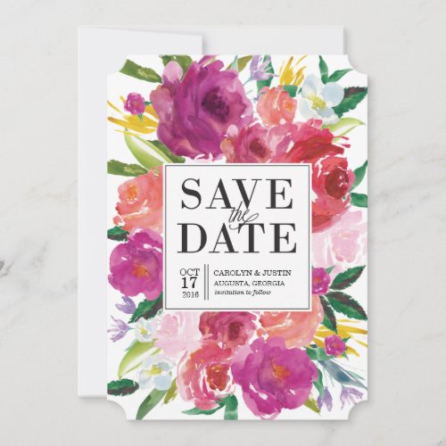 Modern Watercolor Flowers Wedding Save the Date