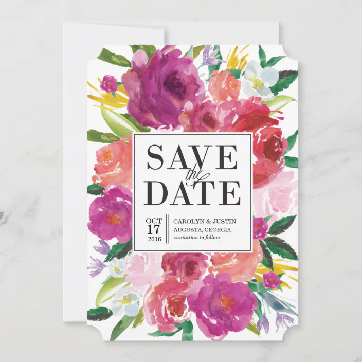 Modern Watercolor Flowers Wedding Save The Date Zazzle Com