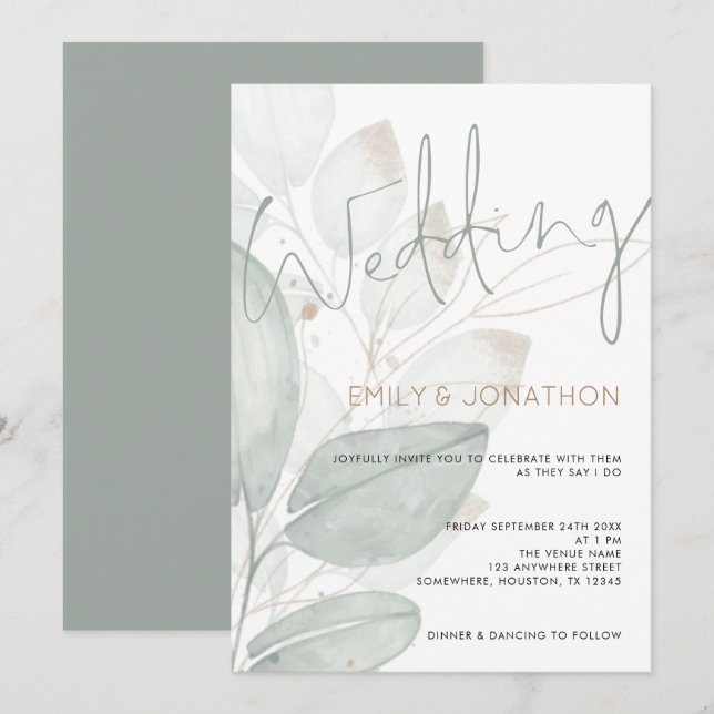 Modern Watercolor Foliage Wedding Invitation (Front/Back)